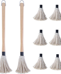 Donxote 18 Inch BBQ Mop Brush Set of 2. with 6 Extra Replacement Heads. Wooden Long Handle Cotton Head Mopping Basting Grill Sauce Perfect for Grilling Smoking Steak Marinade or Glazing