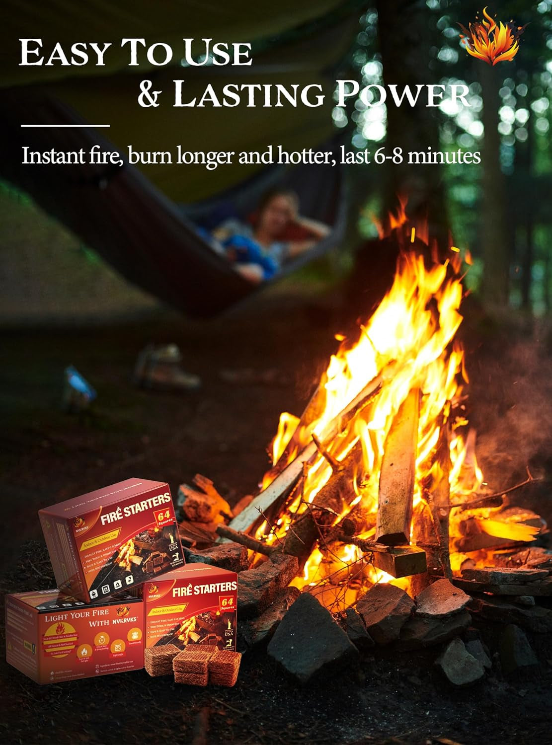 Nvkrvks Fire Starter Squares 192. Natural & Odourless Firestarters Cubes for Campfire. Fireplace. Chimney and Barbecue. Water Resistant. Easy to Ignite. Safe Camping Accessories - Image 2
