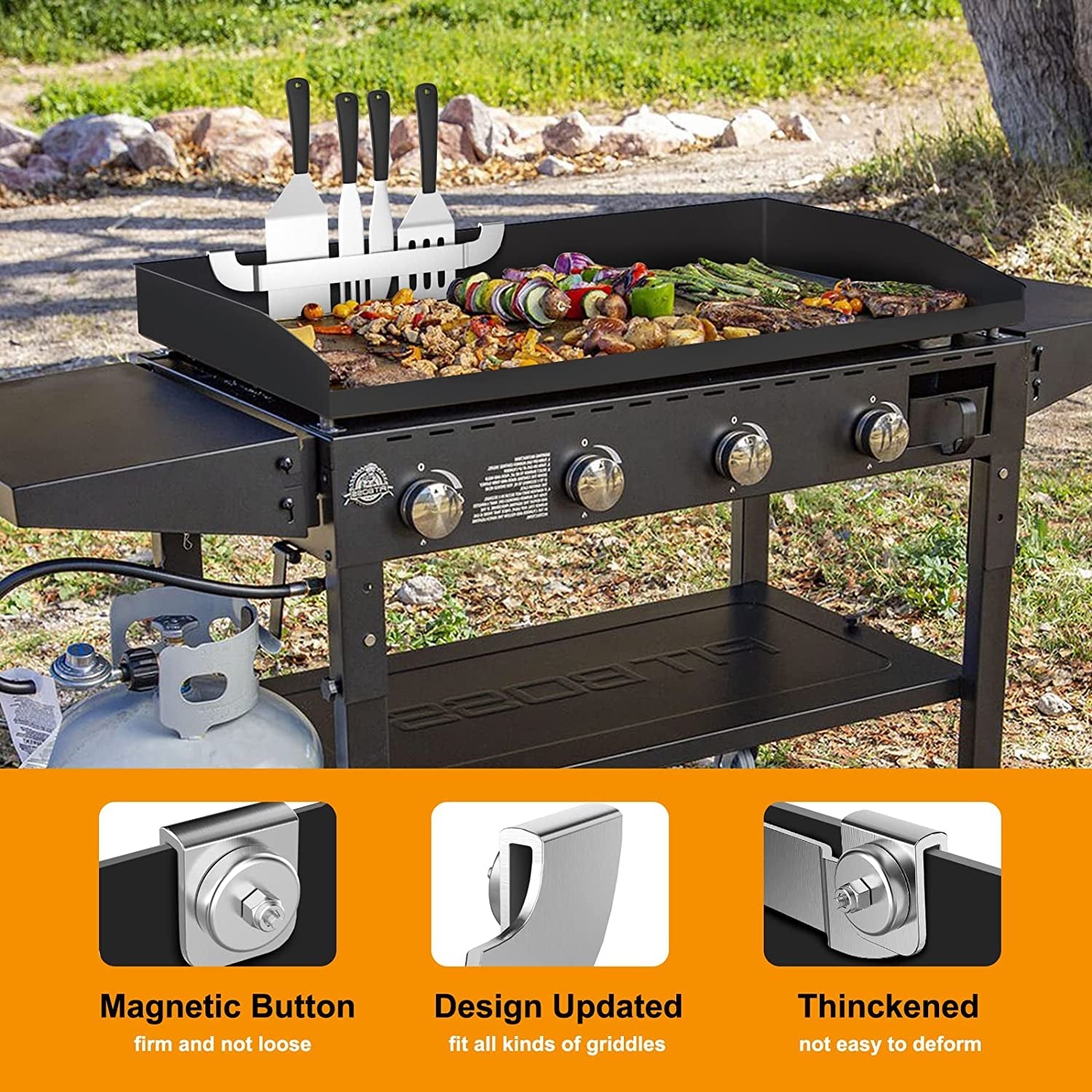 10 Inch Griddle Spatula Holder Magnetic Design. Stainless Steel Grill Barbecue Tool Rack. Griddle Accessories for Blackstone Flat Top Griddle and Other Grill Griddles (2 Pcs) - Image 3