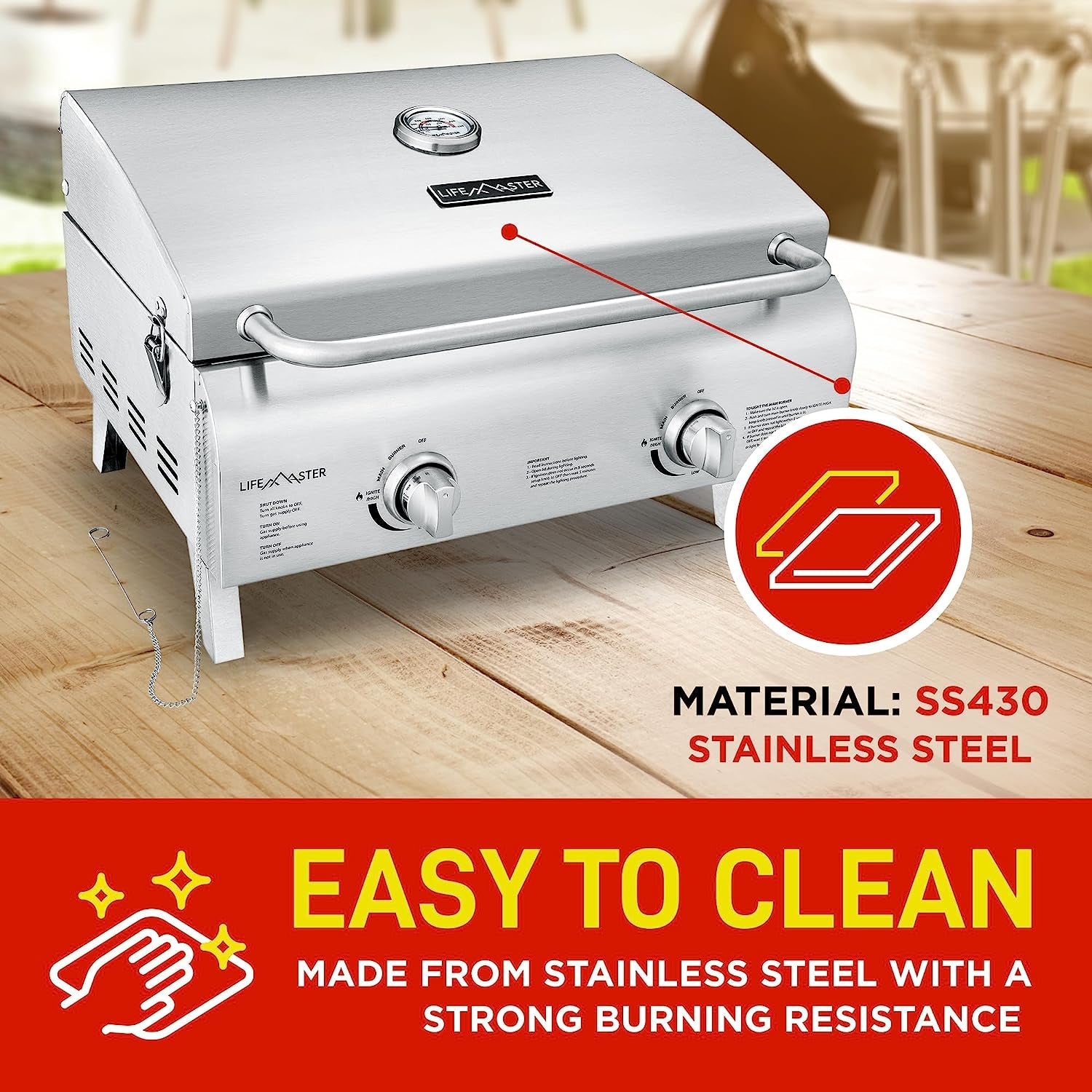Portable Grill – Table Top Stainless Steel Propane Gas BBQ for Camping and Outdoor – 2 Burners –20.000 BTU Power - Folding Legs – Wind Proof Lid – Easy Clean – Silver - by - Image 4