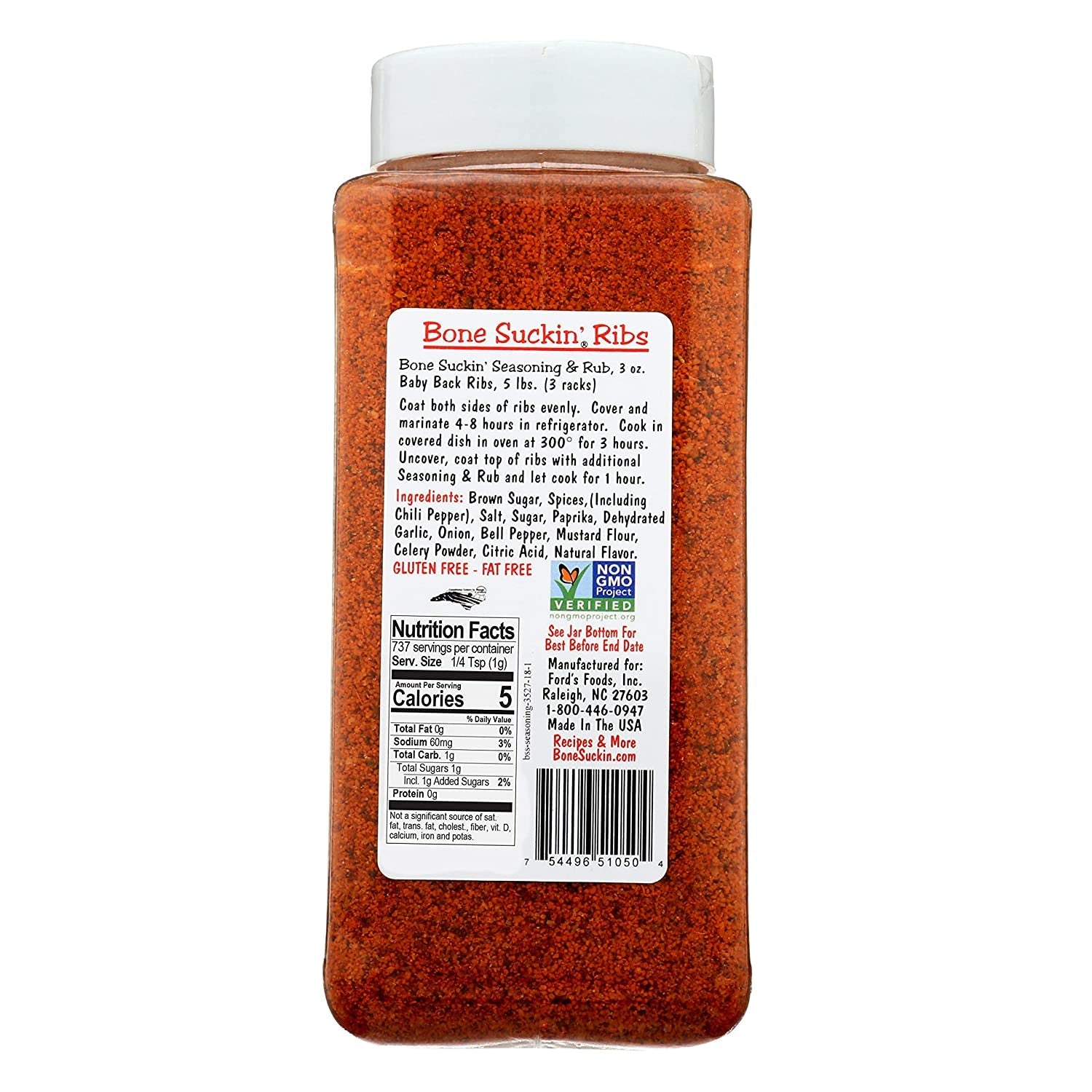 Bone Suckin' Seasoning & Rub. Original Blend. 26 Oz - Grilling Rubs. Dry Pork Rub. Gluten-Free. Non-Gmo. Kosher. Great on Ribs. Pork. Beef. Chicken. Seafood. Pasta. Vegetables & Even Popcorn! No Msg - 1 Pc - Image 2