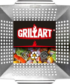GRILLART Grill Basket Heavy Duty -Large Grill Baskets for Outdoor Grill Vegetables -Stainless Steel Veggie Grilling Basket/Pan - Lasting Grill Vegetable Basket BBQ Grill Accessories. Gifts for Dad Men