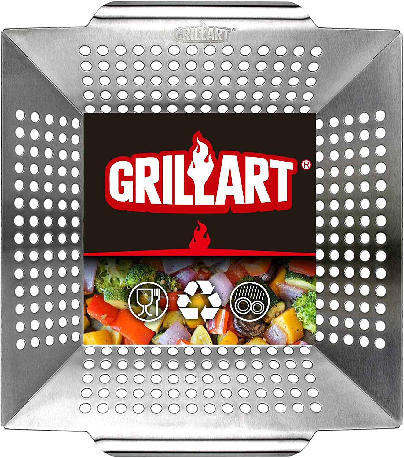 GRILLART Grill Basket Heavy Duty -Large Grill Baskets for Outdoor Grill Vegetables -Stainless Steel Veggie Grilling Basket/Pan - Lasting Grill Vegetable Basket BBQ Grill Accessories. Gifts for Dad Men