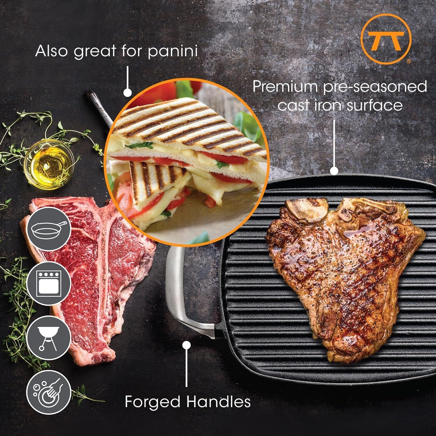Cast Iron Grill Pan with Ridges 8.5 X 14.25 X 1.5 - Image 4
