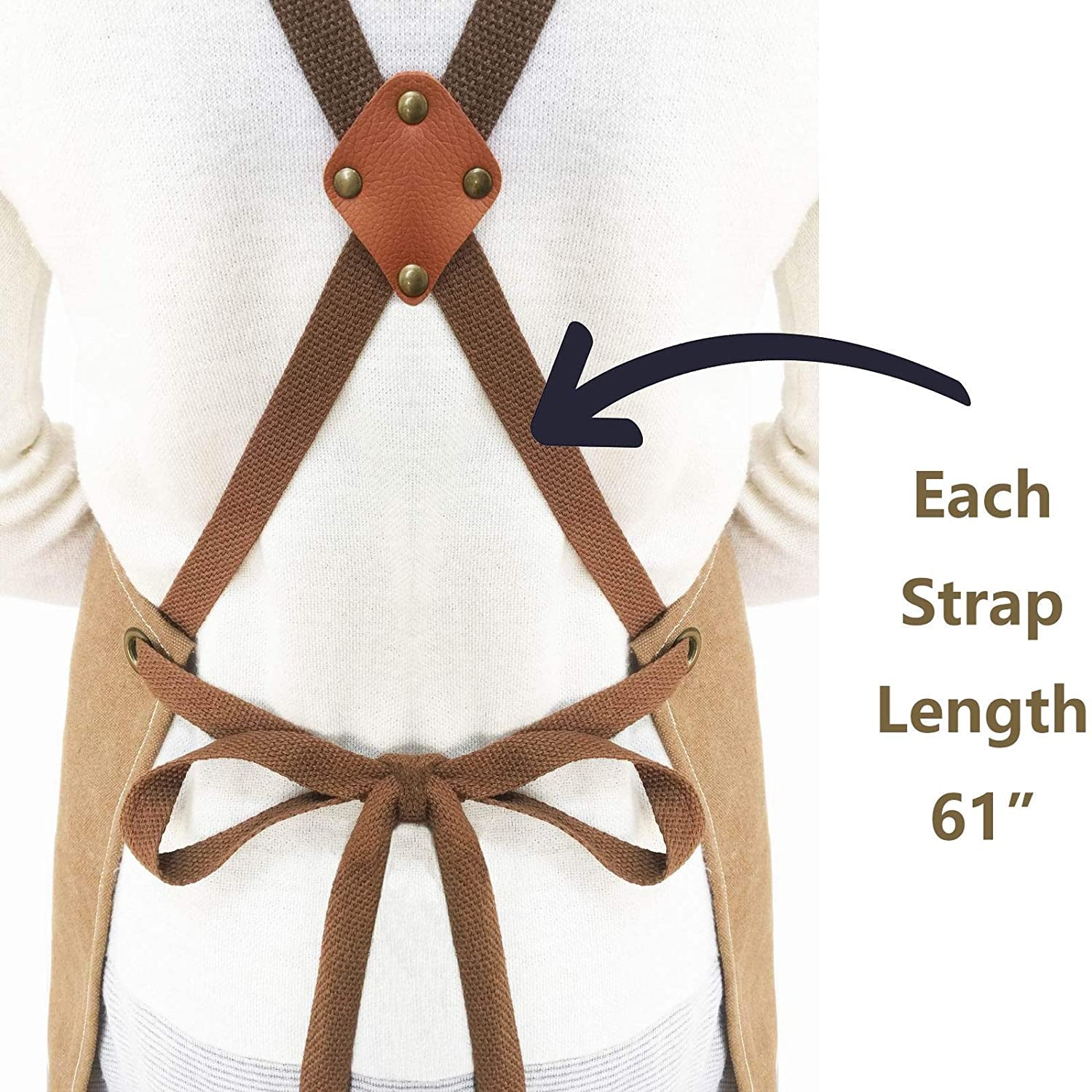 Chef Aprons for Men Women with Large Pockets. Cotton Canvas Cross Back Heavy Duty Adjustable Work Apron. Size M to Xxl(Grey) - Image 6