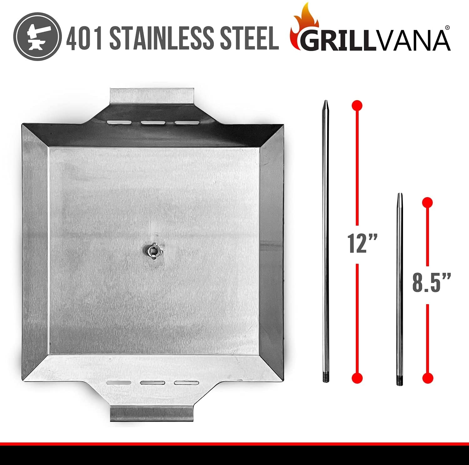 GRILLVANA Stainless Steel Vertical Skewer for Tacos Al Pastor. Shawarma. Kebabs- BBQ Grilling Accessory W/ 2 Removable Spikes (8.5 and 12)- Use on Charcoal Grills or Stove- Handles. No Drip Plate - Image 2