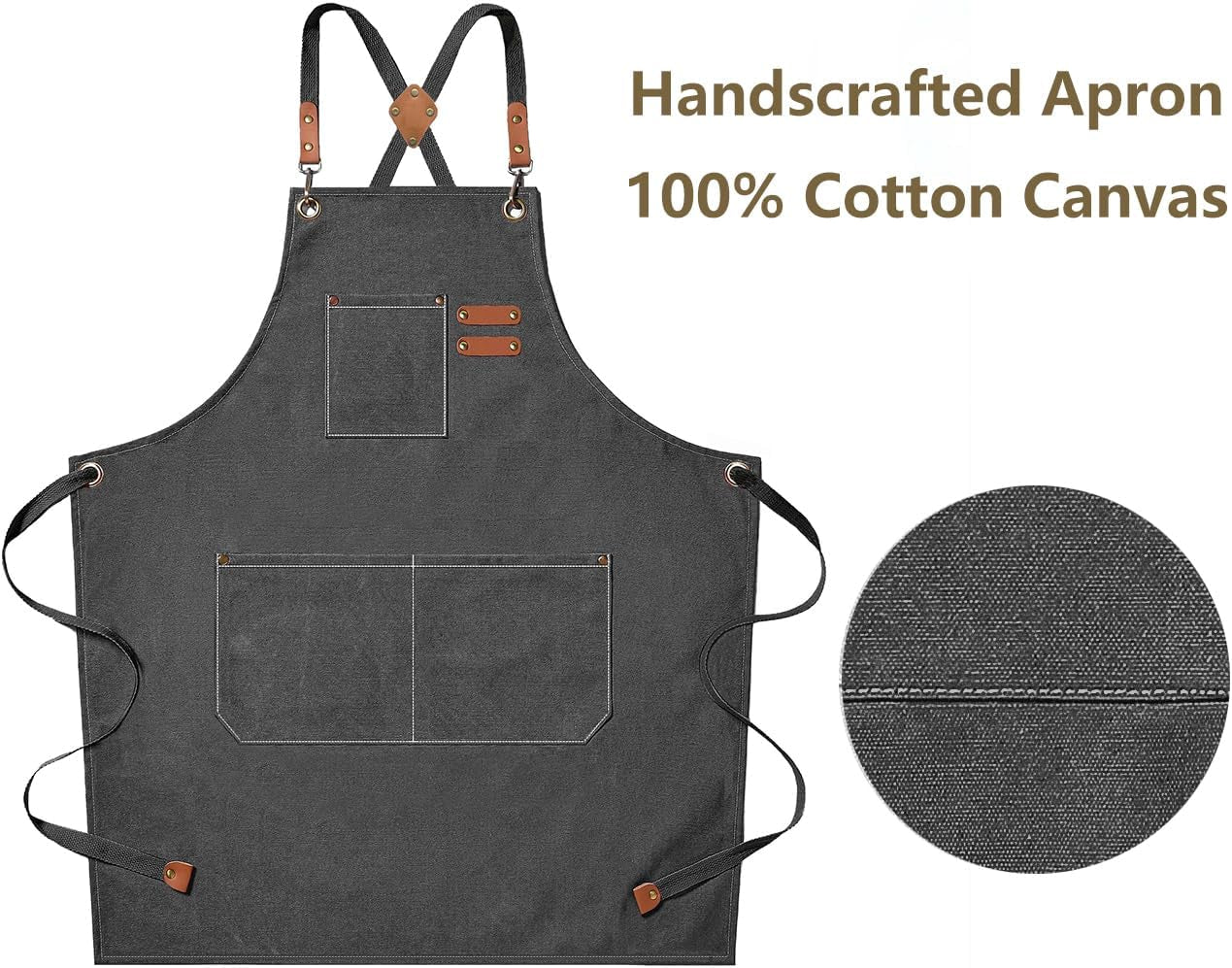 Chef Aprons for Men Women with Large Pockets. Cotton Canvas Cross Back Heavy Duty Adjustable Work Apron. Size M to Xxl(Grey) - Image 4