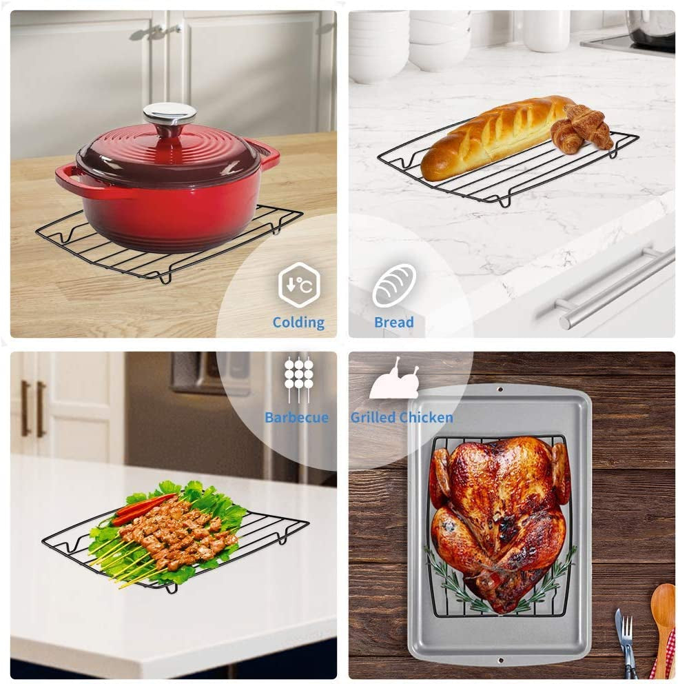 Roasting Rack for Roasting Pan.Baking Rack for Cooking. Roasting. Cooling and Grilling.V Shape Non-Stick Wire Rack.10×8 Black - Image 2