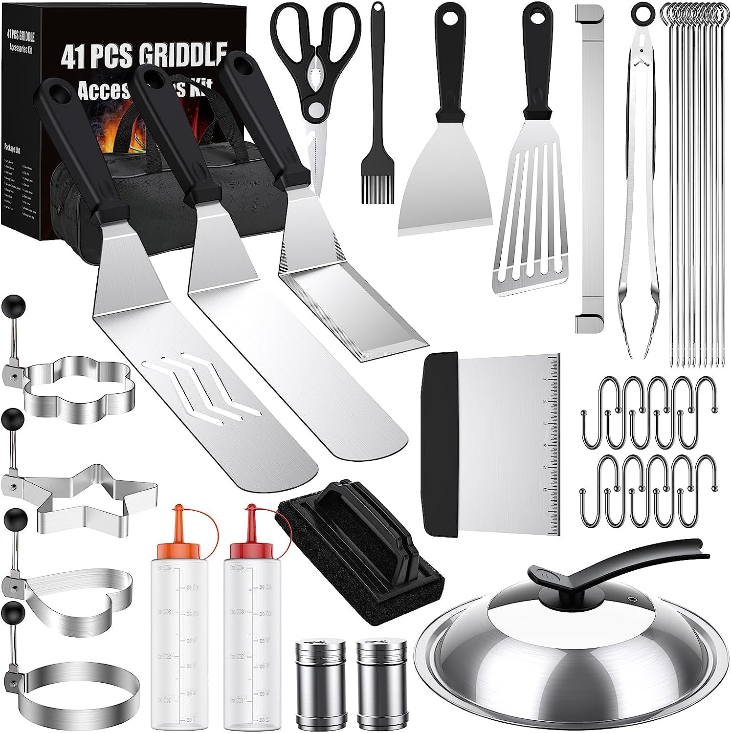 Blackstone Griddle Accessories Kit.41Pcs Flat Top Grill Accessories Set for Blackstone and Camp Chef.Professional Stainless Steel Griddle Grill Tools Set for Outdoor BBQ Teppanyaki Camping