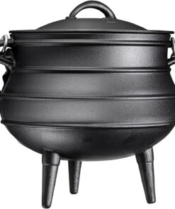 Pre-Seasoned Cast Iron Cauldron - Bruntmor African Potjie Pot with Lid - 3 Legs for Even Heat Distribution - Camping Dutch Oven Cookware for Over-The-Fire Cooking - 10 Quarts. X-Large