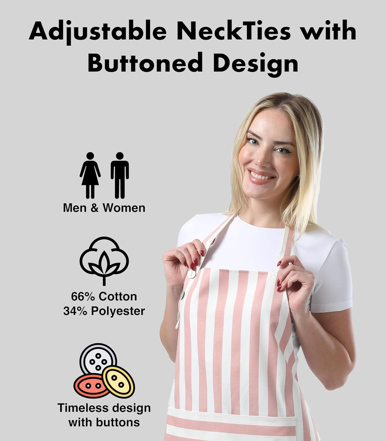 Kitchen Apron Waterdrop Resistant Cotton Apron with Adjustable Aprons for Women with Pockets Cooking Apron Chef Apron for Men (1. Powder Pink) - Image 2