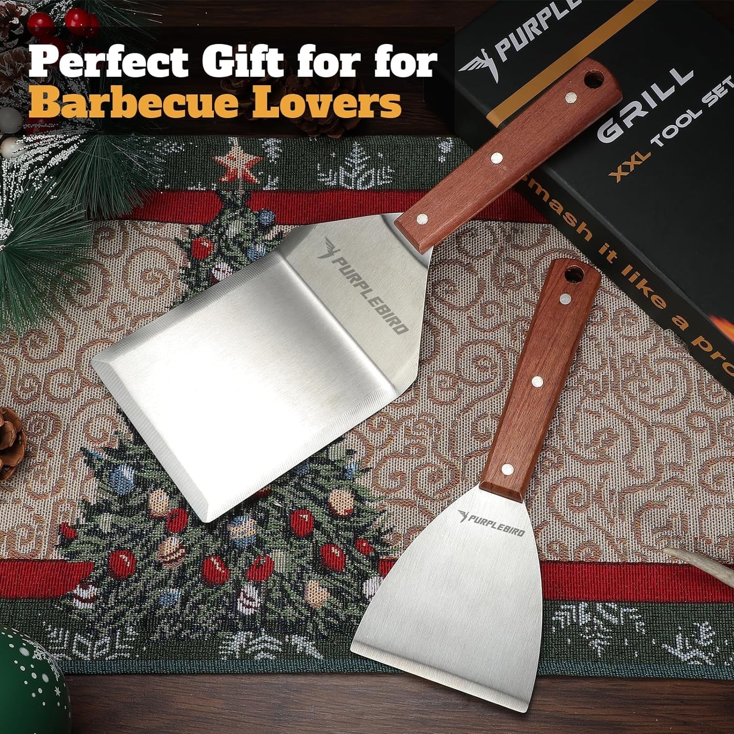 PURPLEBIRD Extra Large Grill Spatula Set Stainless Steel Smash Burger Spatula Kit. 5.5 X 5 Inch BBQ Griddle Spatula and Grill Scraper. Griddle Tools. Grill Utensils for Camping - Image 5