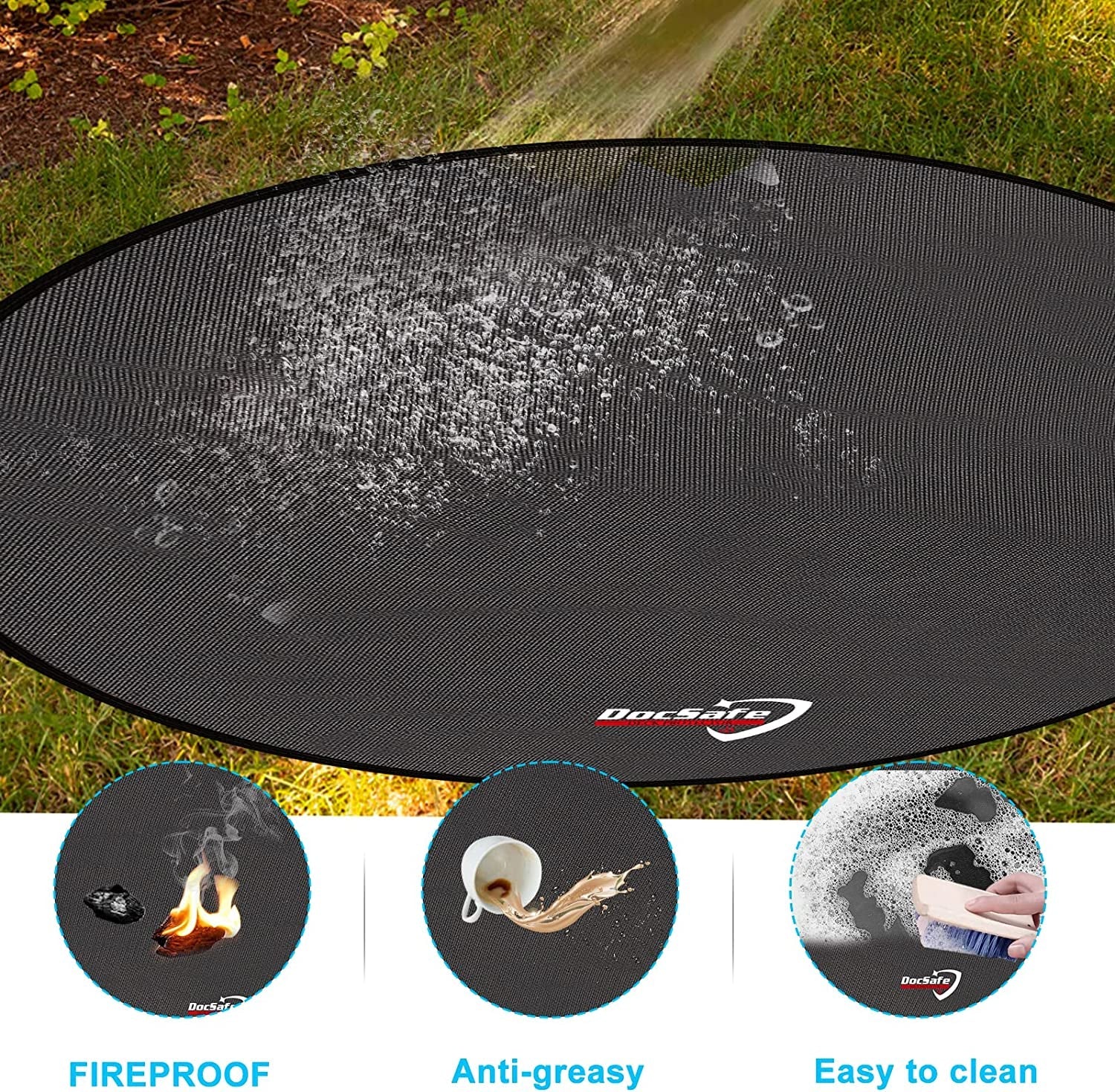 48 round Fire Pit Mat. 4-Layer under Grill Mat Deck Patio Protect Mat.Fireproof Mat/Pad for Grass Outdoor Wood Burning Fire Pit and BBQ Smoker.Portable Reusable and Waterproof.Black - Image 4