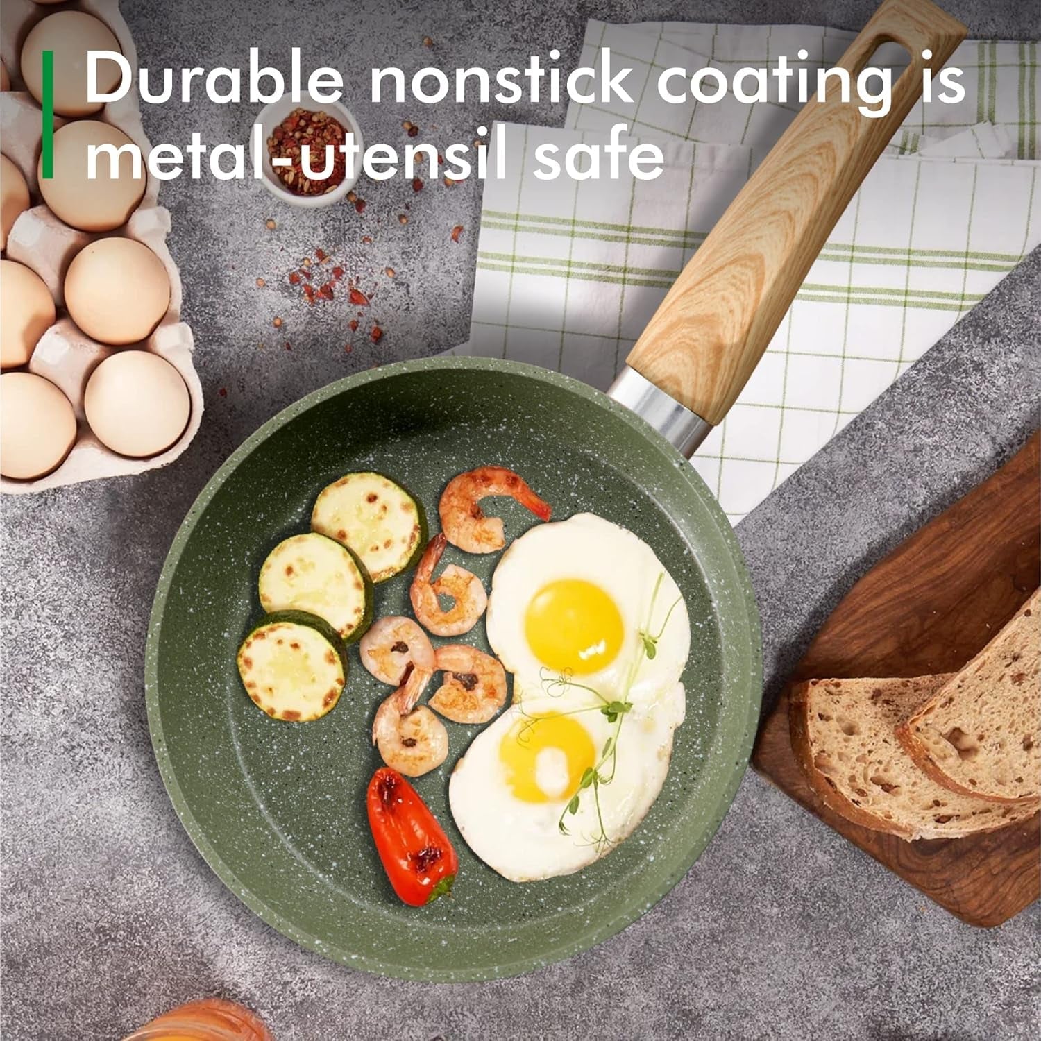 MAISON ARTS Pots and Pans Set Non Stick. 12 Piece Green Granite Kitchen Cookware Induction Compatible. Pot and Pan Sets for Cooking Nonstick - Image 3