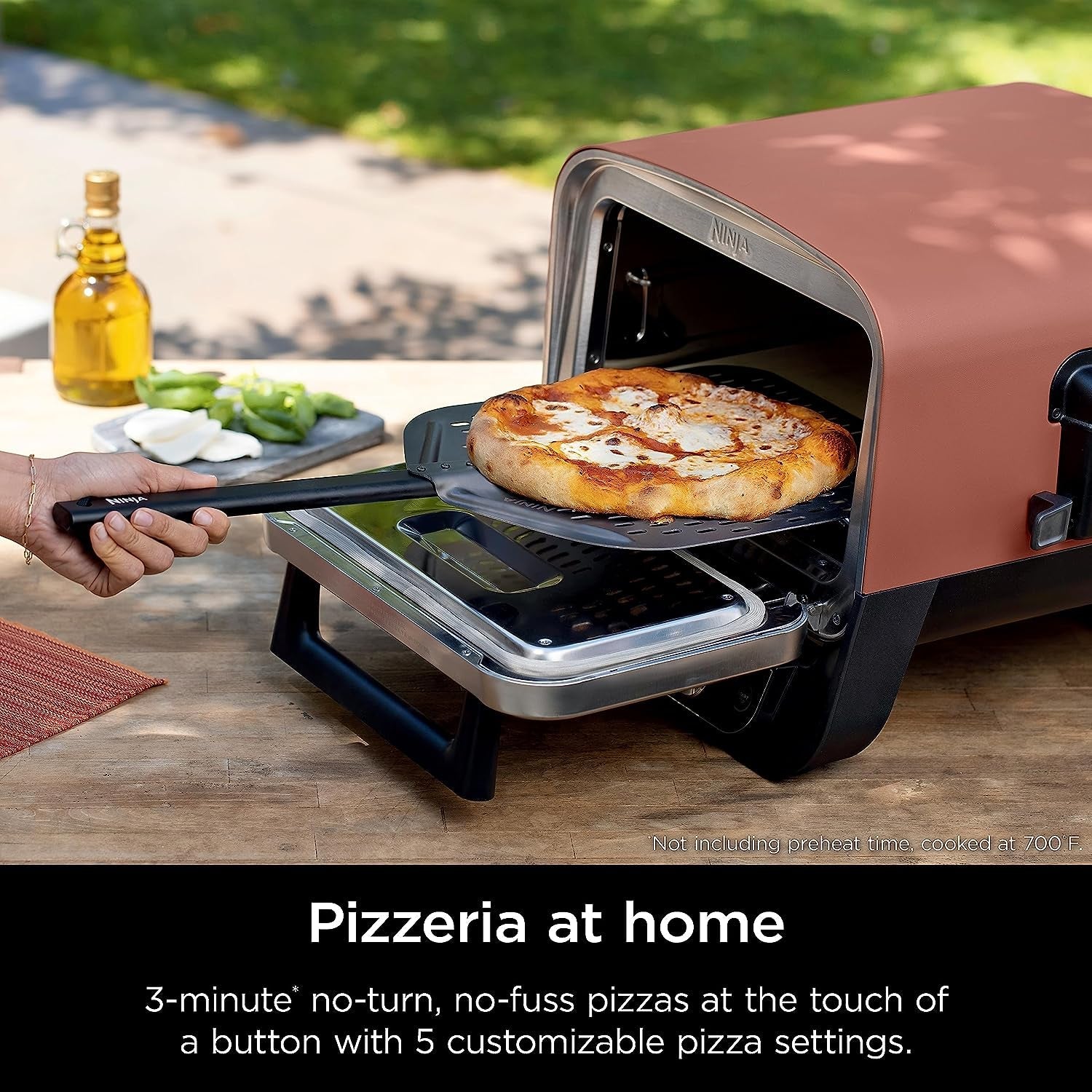 Woodfire Pizza Oven. 8-In-1 Outdoor Oven. 5 Pizza Settings. Woodfire Technology. 700°F High Heat. BBQ Smoker. Wood Pellets. Pizza Stone. Electric Heat. Portable. Terracotta Red. OO101 - Image 3