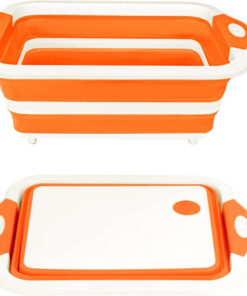 Rottogoon Collapsible Cutting Board. Foldable Chopping Board with Colander. Multifunctional Kitchen Vegetable Washing Basket Silicone Dish Tub for BBQ Prep/Picnic/Camping(Orange)