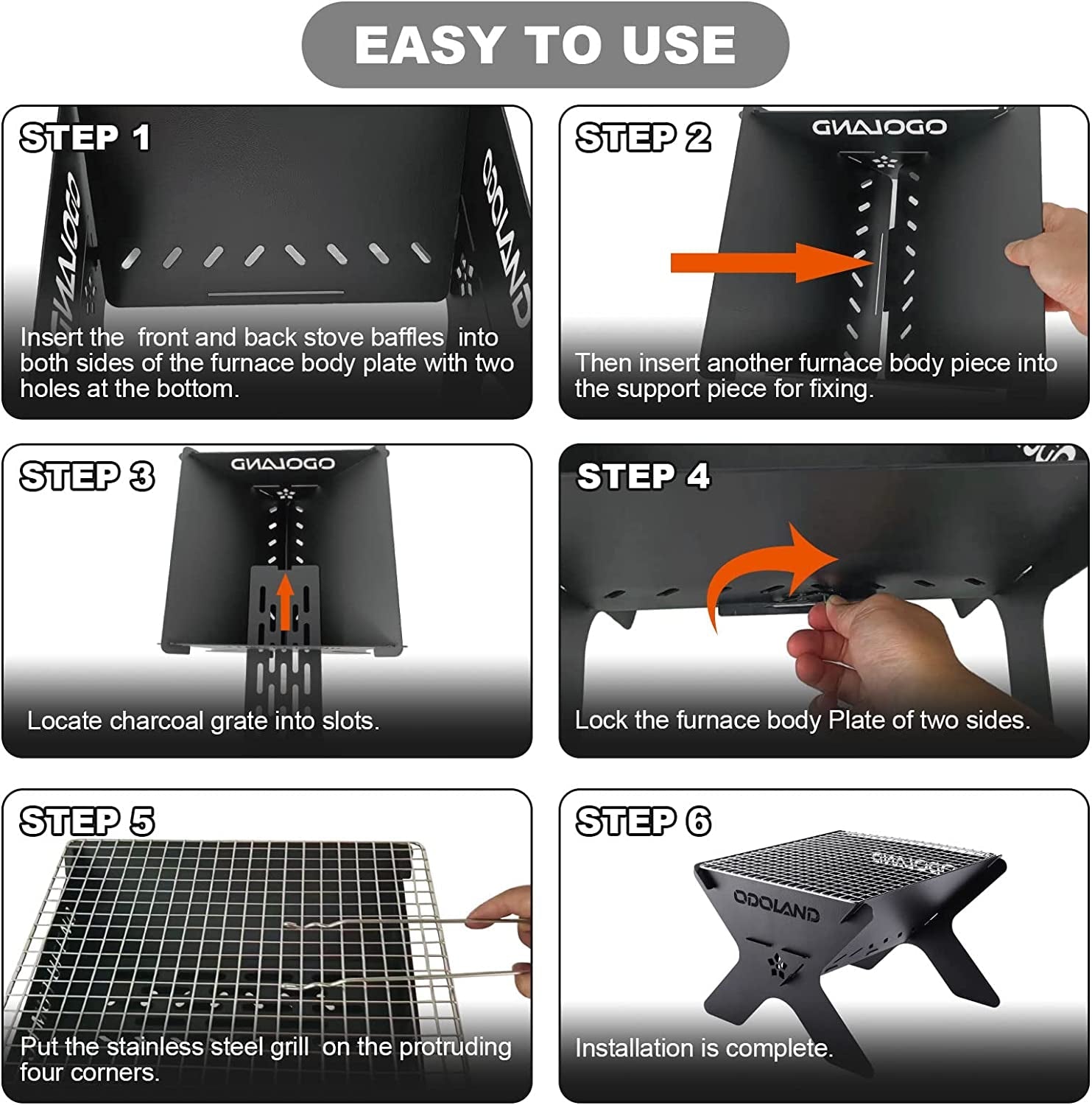 Odoland Camping Campfire Grill. Portable Folding Charcoal Grills. Backpacking BBQ Grill. Heavy Duty Firepit Grill with Carry Bag for Outdoor Cooking. Bonfire. Patio. Backyard - Image 4