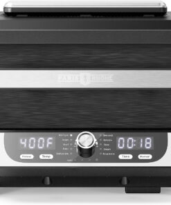 Smokeless Indoor Grill with Air Fryer.  Electric Air Fryer Grill Combo. 12-In-1 for Grill. Griddle. Slow Cook. Broil. Bake. Crisp. Roast. Dehydrate. Dual Heating Elements. Easy Knob Control