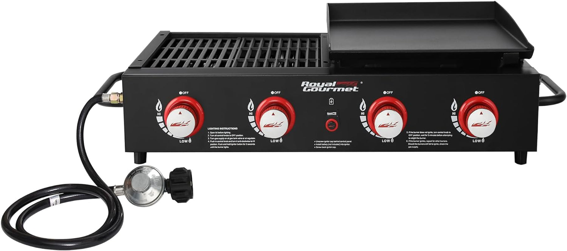 GD4002T Tailgater Tabletop Gas Grill Griddle. 4-Burner Portable Propane Grill Griddle Combo. for Backyard or Outdoor BBQ Cooking. 40.000 BTU. Black - Image 2