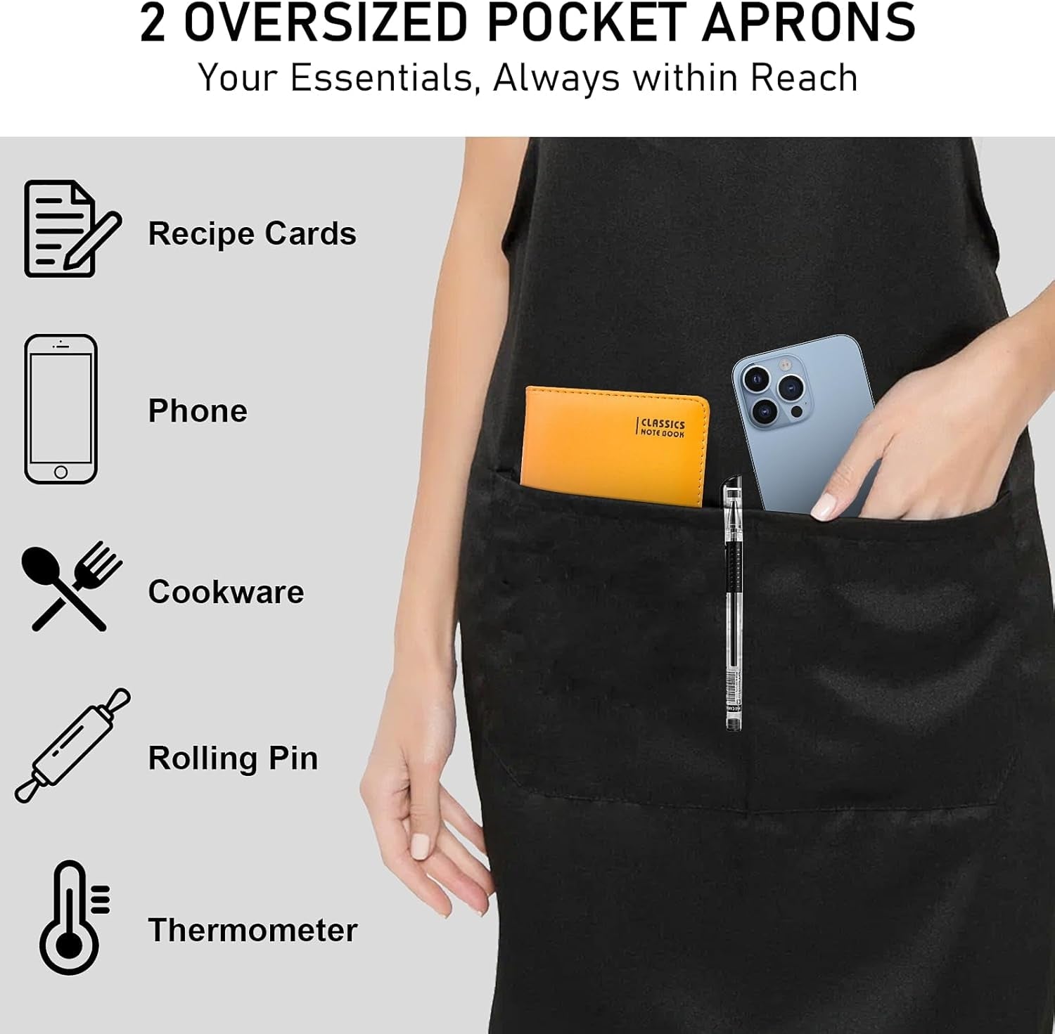 12 Pack Bib Apron. Unisex Restaurant Kitchen Aprons for Women with 2 Pockets. Chef Aprons for Cooking Men BBQ Painting Drawing Craft Plain Adults. Bulk Black - Image 4