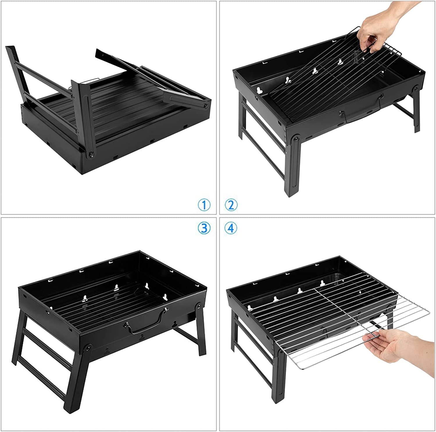 Uten Charcoal Grill. BBQ Grill Folding Portable Lightweight Smoker Grill. Barbecue Grill Small Desk Tabletop Outdoor Grill for Camping Picnics Garden Beach Party 17''X11.6''X 2.6'' - Image 2