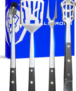 4-Piece Professional BBQ Pitmaster Grill Set - Premium High-Carbon Stainless Steel Grilling Accessories - 18 Inch Length - Silicone Brush. Spatula. Tongs. Fork - G10 Handles Kitchen Set