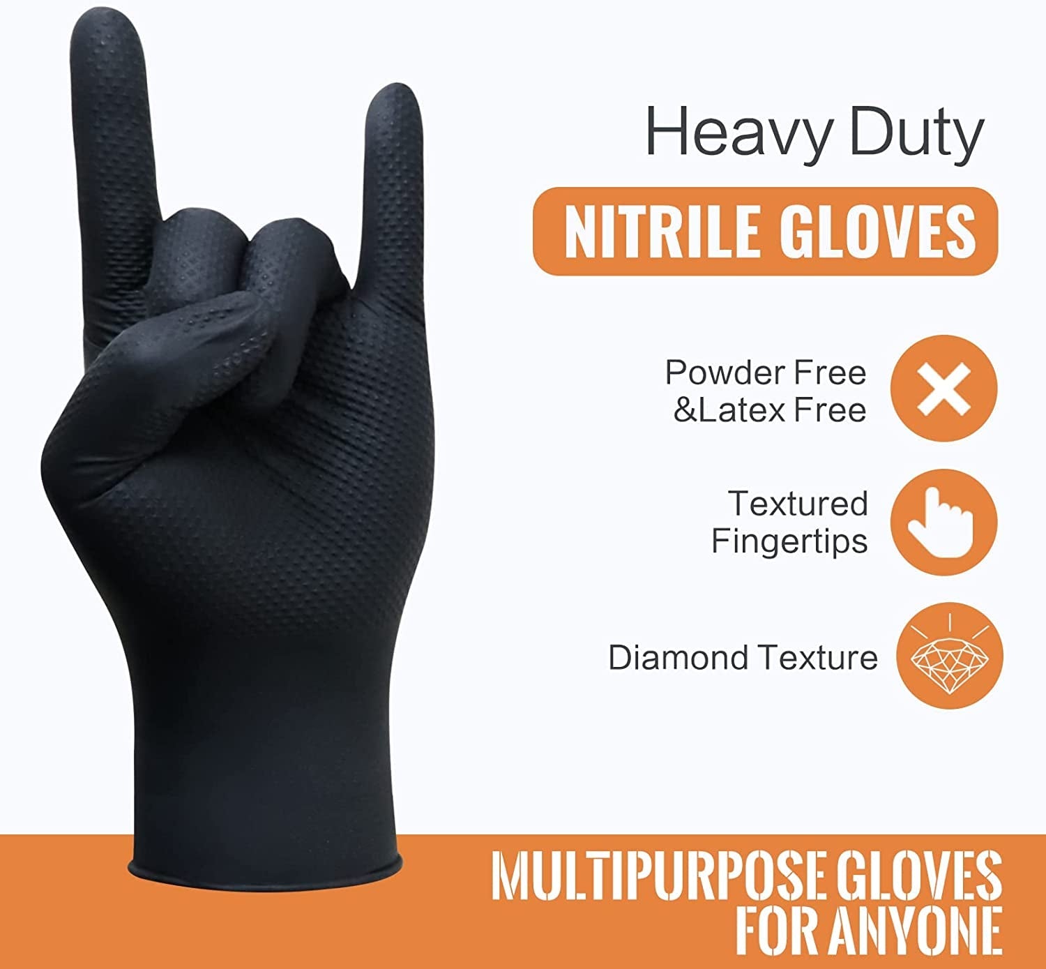 Black Raised Diamond Texture 8 Mil Nitrile Xlarge Glove Latex & Powder Free 100 Count Black Nitrile Disposable Glove - Image 3