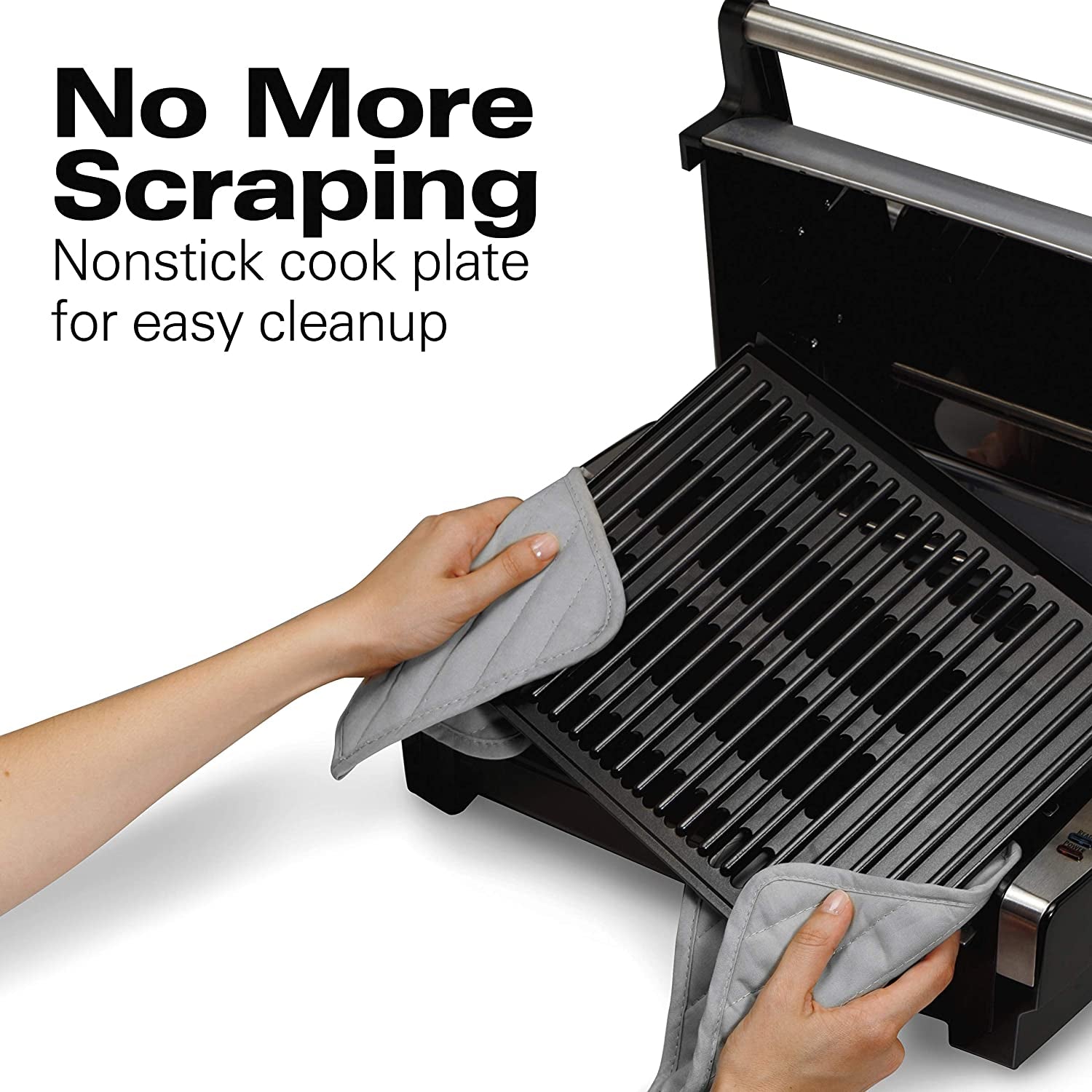 Electric Indoor Searing Grill with Adjustable Temperature Control to 450F. Removable Nonstick Grate. 118 Sq. In. Surface Serves 6. Stainless Steel - Image 5