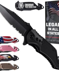 Legal Pocket Knife with 2.95 Serrated Blade. Glass Breaker. Seat Belt Cutter - EDC Sharp Folding Knives with Portable Clip - Small Tool for Tactical Camping Survival Hiking - Gifts for Men. Women