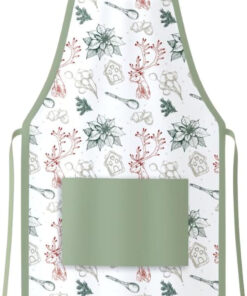 Chef Apron for Cooking. Baking. Grilling. Cleaning. Gardening. Serving - 100% Cotton with Adjustable Neck Strap. Front Pocket and Long Tie 4 Piece Green & Red