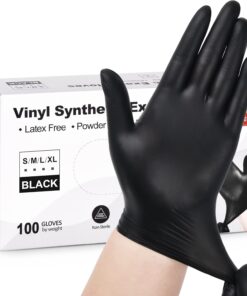 Black Vinyl Exam Gloves. 4 Mil. Disposable Latex-Free Plastic Gloves for Medical. Cooking & Cleaning. 100-Ct Box