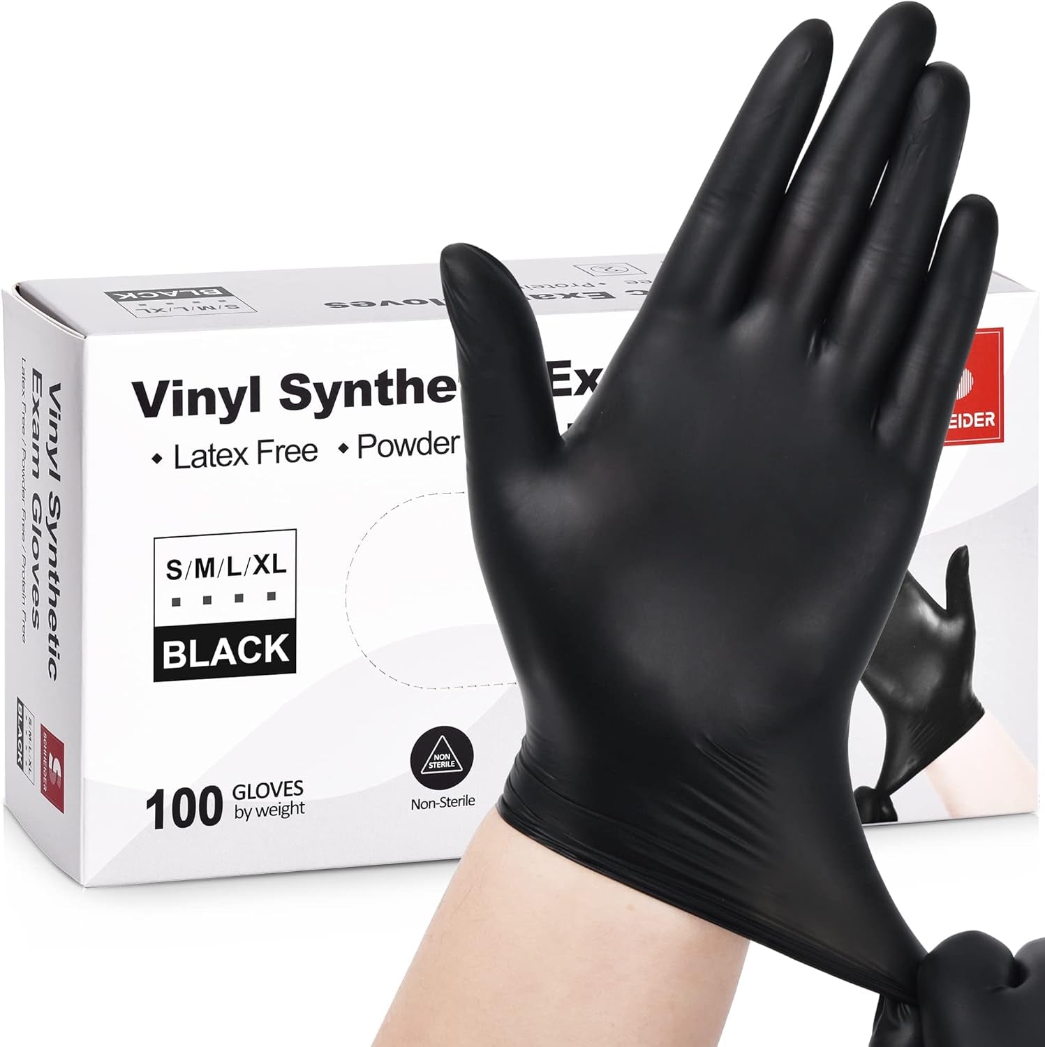 Black Vinyl Exam Gloves. 4 Mil. Disposable Latex-Free Plastic Gloves for Medical. Cooking & Cleaning. 100-Ct Box