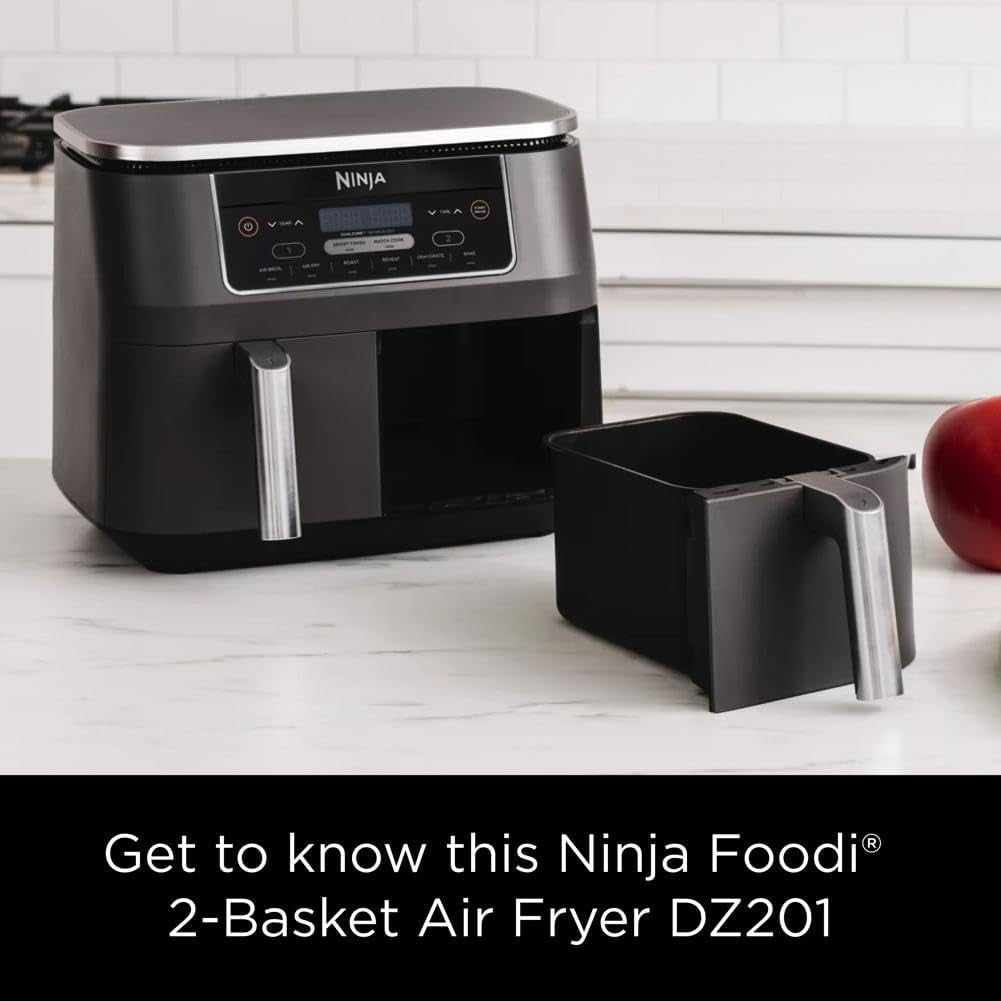 Ninja DZ201 Foodi 8 Quart 6-In-1 Dualzone 2-Basket Air Fryer with 2 Independent Frying Baskets. Match Cook & Smart Finish to Roast. Broil. Dehydrate & More for Quick. Easy Meals. Grey - Image 12