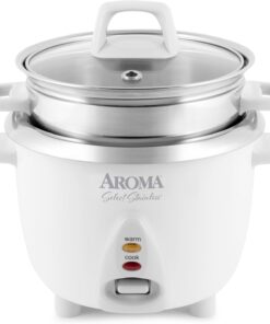 Aroma Housewares 6-Cup (Cooked Yield ) / 1.2Qt. Select Stainless Pot-Style Rice Cooker. & Food Steamer. One-Touch Operation. White