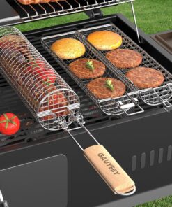 Rolling Grill Basket. Grill Baskets for Outdoor Grill. REMOVABLE HANDLE. Anti-Scorch Stainless Steel BBQ Net Tube for Meat. Shrimp. Vegetables. Grill Accessories. Gifts for Dad. Husband (Round)