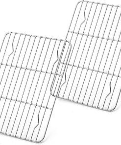 E-Far Small Baking Rack Set of 2. Stainless Steel Metal Roasting Cooking Racks. Size – 8.6X6.2. Non Toxic & Rust Free. Fit for Small Toaster Oven. Dishwasher Safe