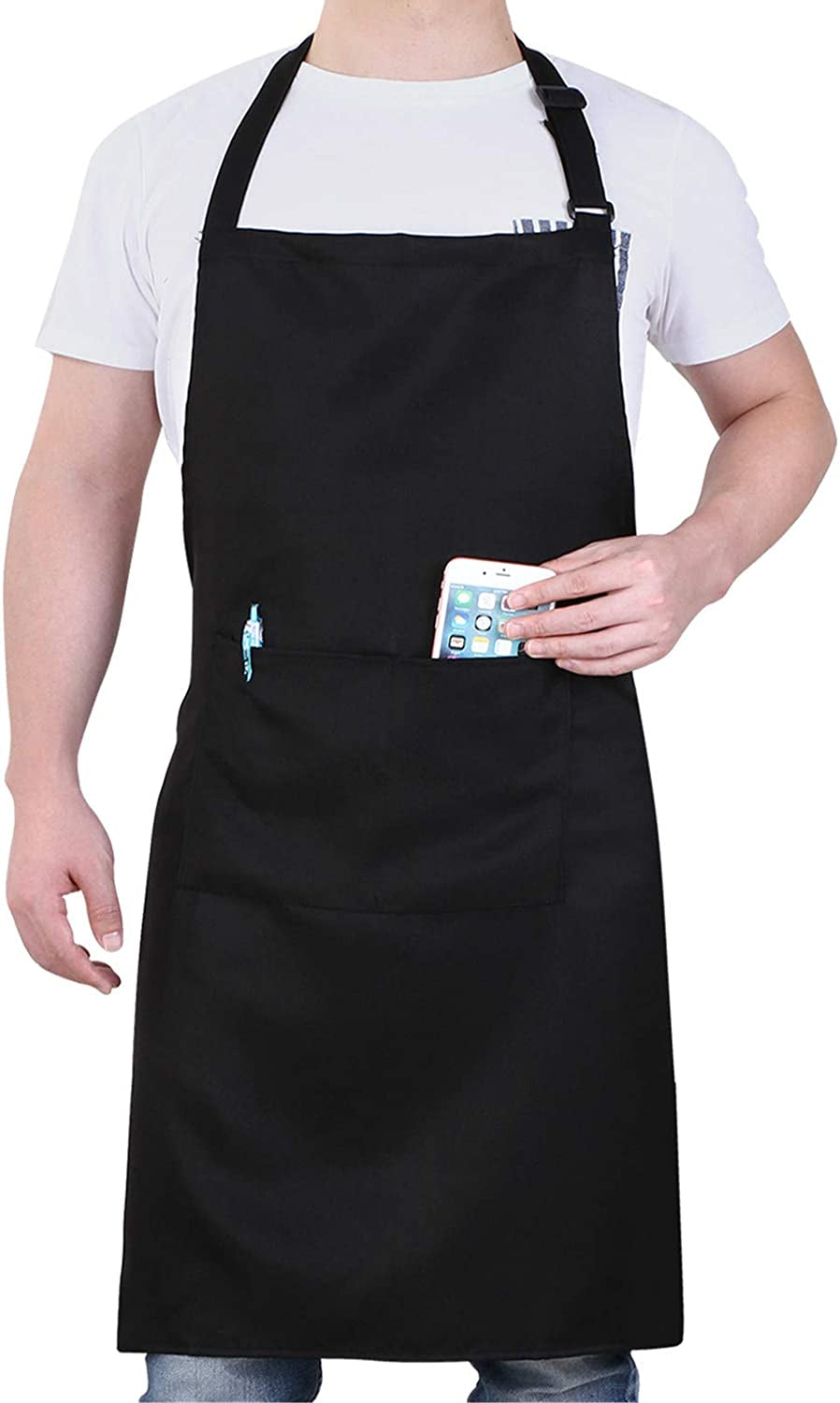 Chef Apron for Men and Women Professional for Cooking with Pockets - Adjustable - Bib Aprons - Water & Oil Resistant - 1 Pack. Black