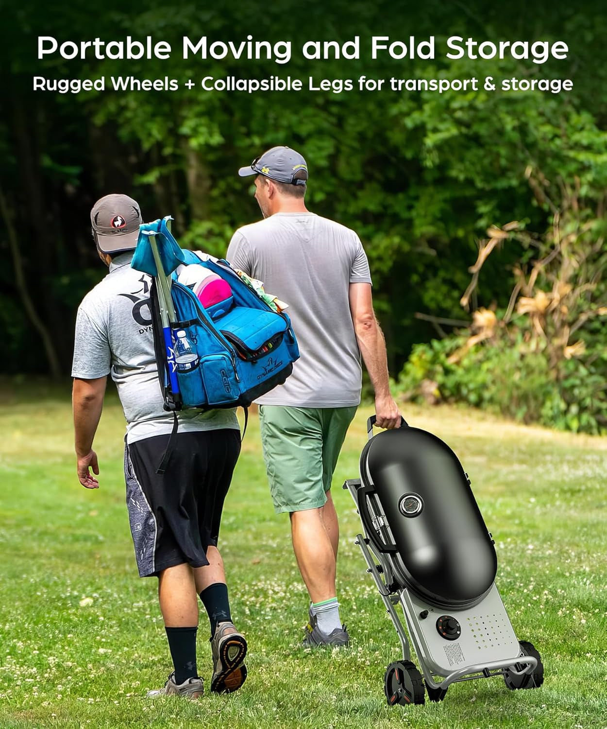 Joy Pebble Portable Propane Gas Grill. 15000BTUS.BBQ Gas Grill with 348 SQ Inch Large Cooking Areas. Sturdy Quick-Fold Legs. Portable & Foldable BBQ Grill for Outdoor Camping/Tailgating/Picnic. Black - Image 5