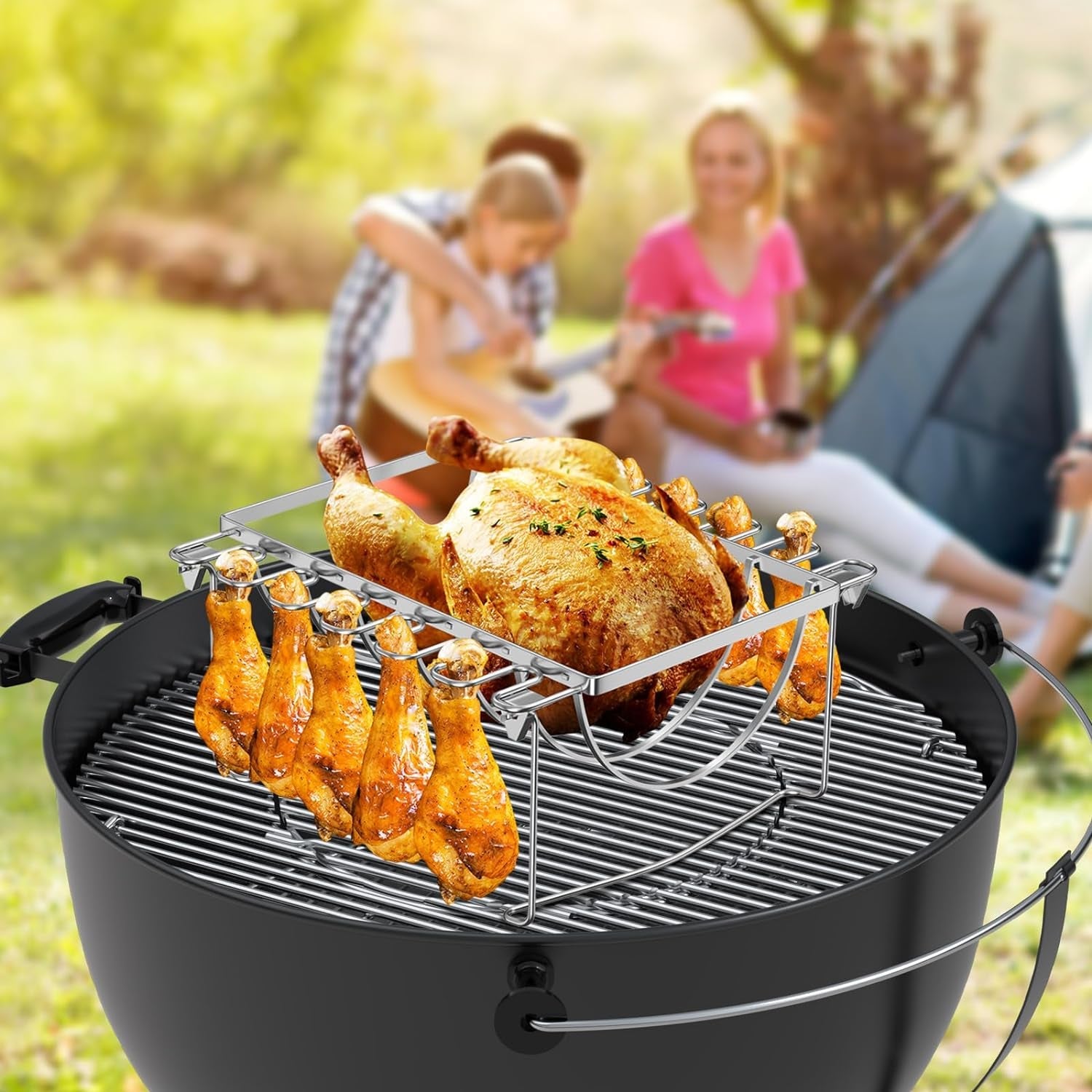 BMMXBI Foldable 3-In-1 Chicken Leg Rib Rack for Grill. Oven. Holds 12 Chicken Leg Wing. 6 Large Ribs. 1 Whole Chicken. Stainless Steel Rib Chicken Drumstick Roasting Racks Smoker Accessories - Image 3