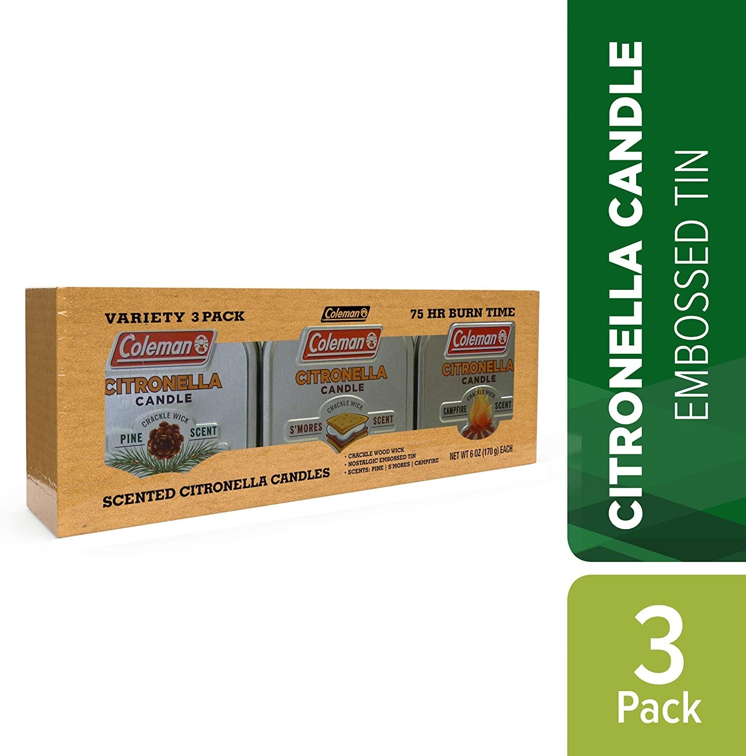 Coleman Scented Tin Citronella Candle - 3 Pack. S'Mores. Pine and Campfire - Image 3