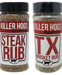 Killer Hogs Barbecue Rub Variety Pack - Steak Rub and Texas Brisket BBQ Rub - Pack of 2 Bottles - 32 Oz by Volume Total - 22 Oz by Weight Total - Championship BBQ and Grill Seasoning