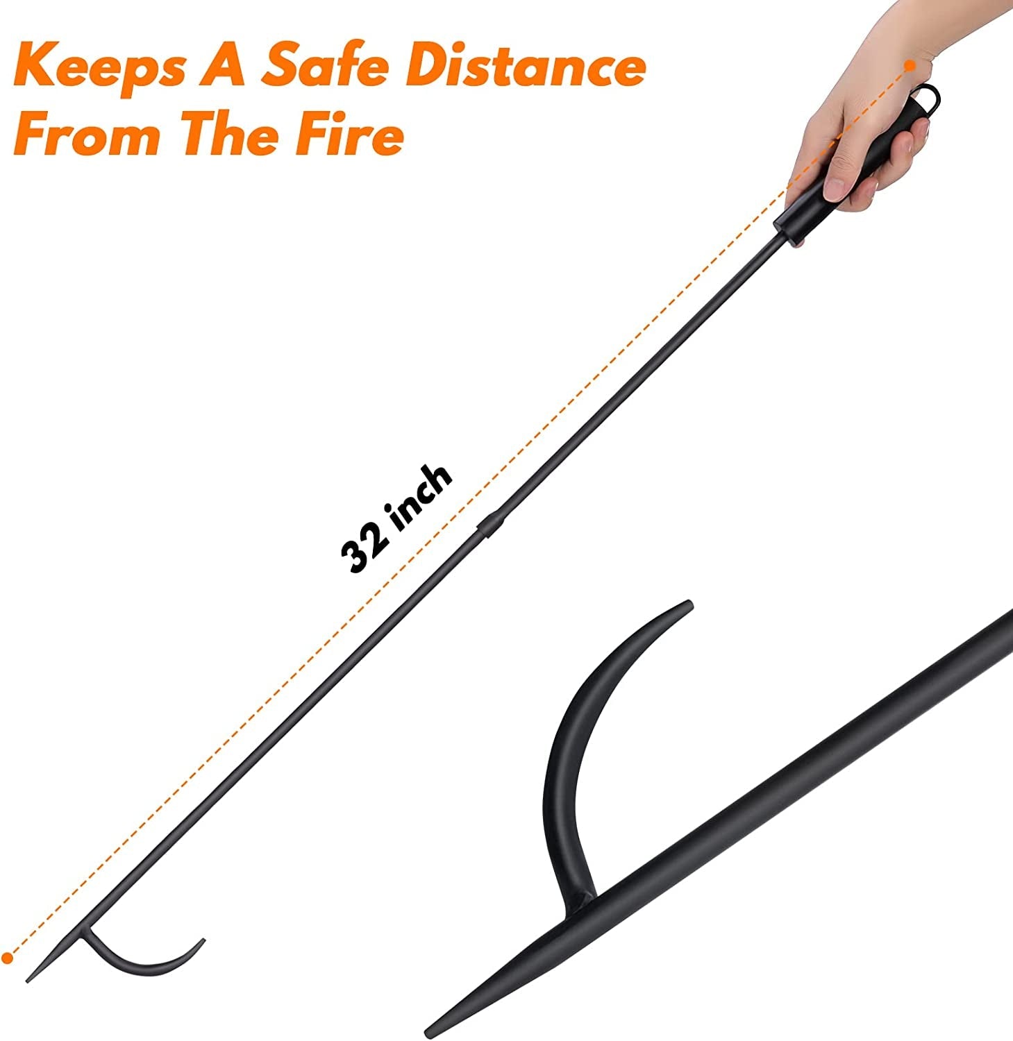 Fire Pit Poker for Fireplace Outdoor - IRIIJANE 32'' Wrought Iron Firepit Poker Stoker Stick for Camping Campfire Black - Image 4