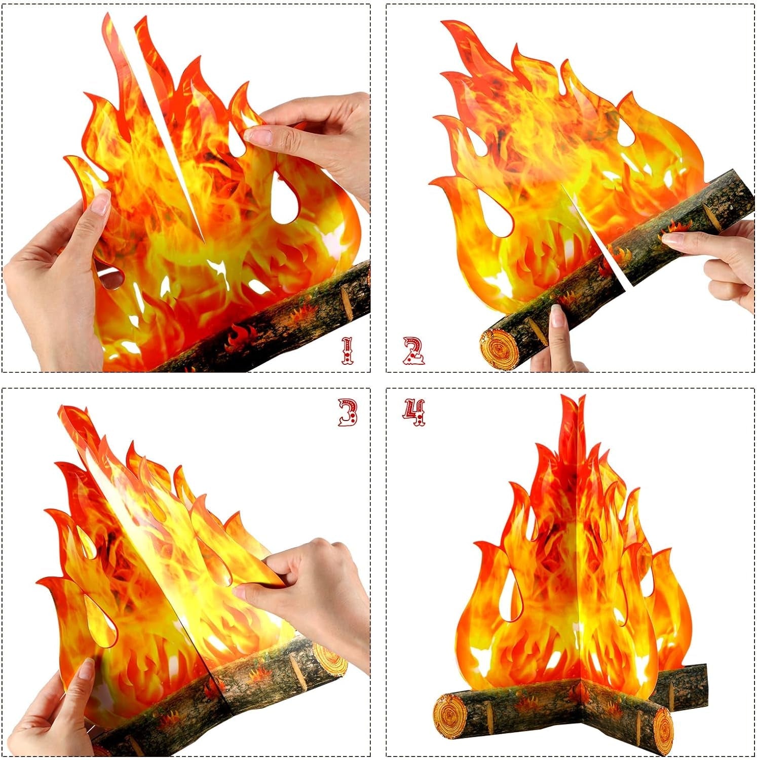 3D Decorative Cardboard Campfire Centerpiece Artificial Fire Fake Flame Paper Party Decorative Flame Torch (Gold Orange) - Image 2