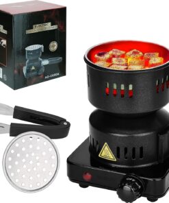 Electric Stove Coconut Charcoal Starter Hookah Coal Burner for Hookah Coal Burner with Detachable Handle Stainless Steel Grill & Rack Smart Heat Control Long Cable for BBQ Kitchen