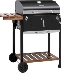 CD1824M 24-Inch Charcoal Grill. BBQ Smoker with Handle and Folding Table. Perfect for Outdoor Patio. Garden and Backyard Grilling. Black. Medium