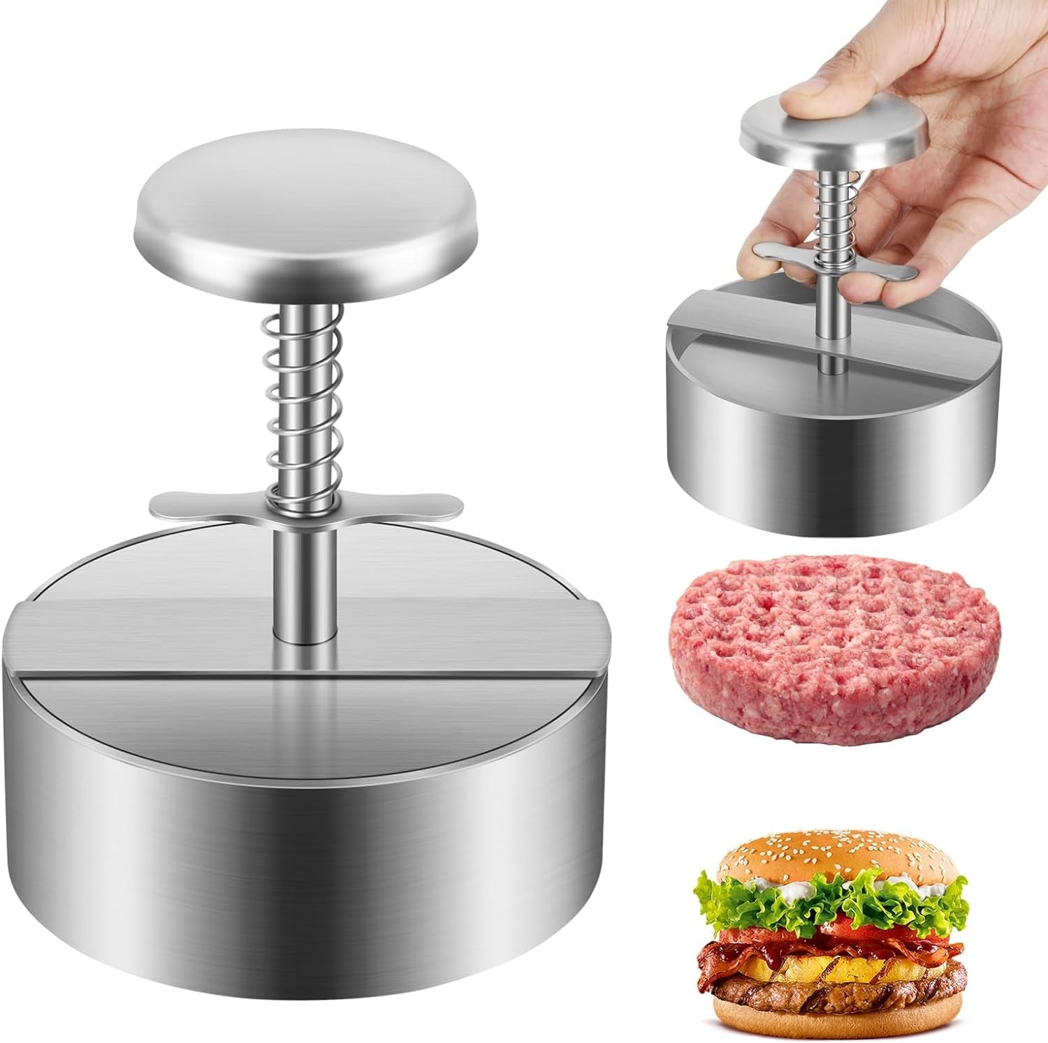 Diveken Burger Press. Stainless Steel Hamburger Patty Maker. 5.5 Inch Adjustable Burger Patty Maker. Patty Making Mold for Meat. Vegetables. Beef. BBQ Barbecue Homemade Hamburger