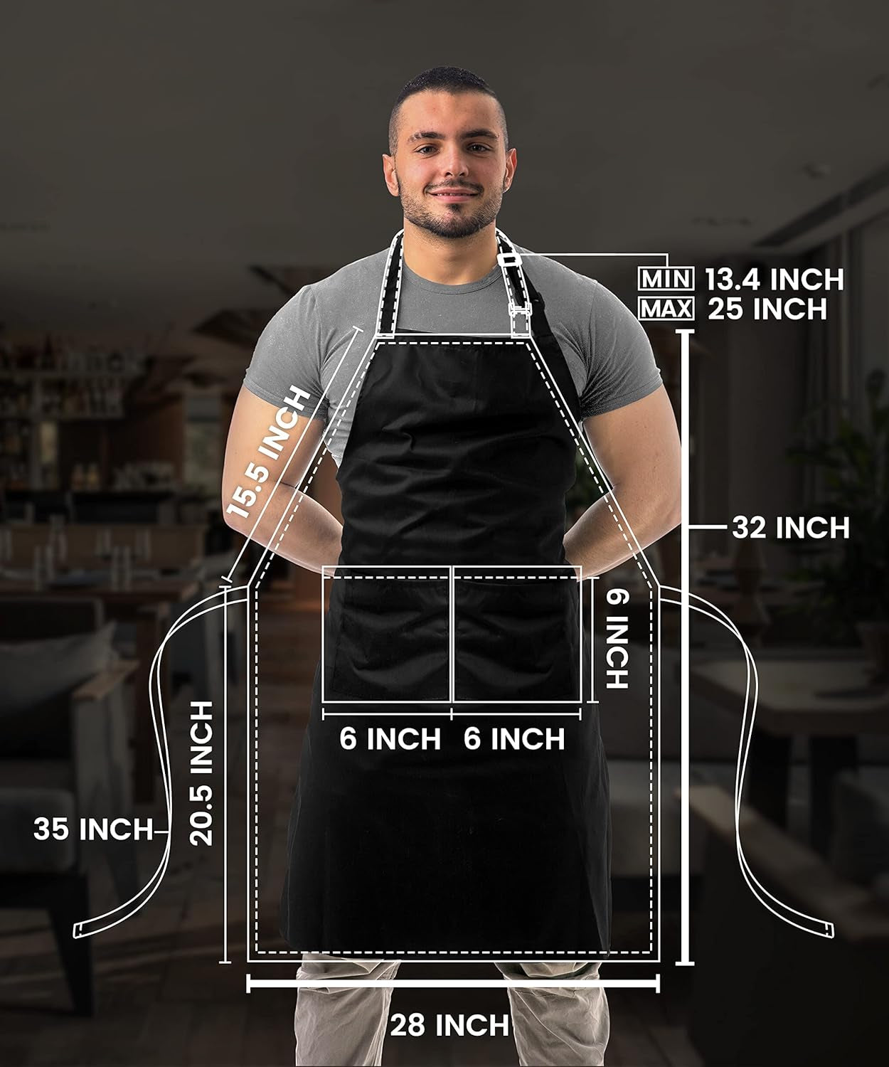 2 Pack Bib Apron. Adjustable with 2 Pockets. Water and Oil Resistant. Cooking Kitchen Chef Apron for Women Men - Image 2