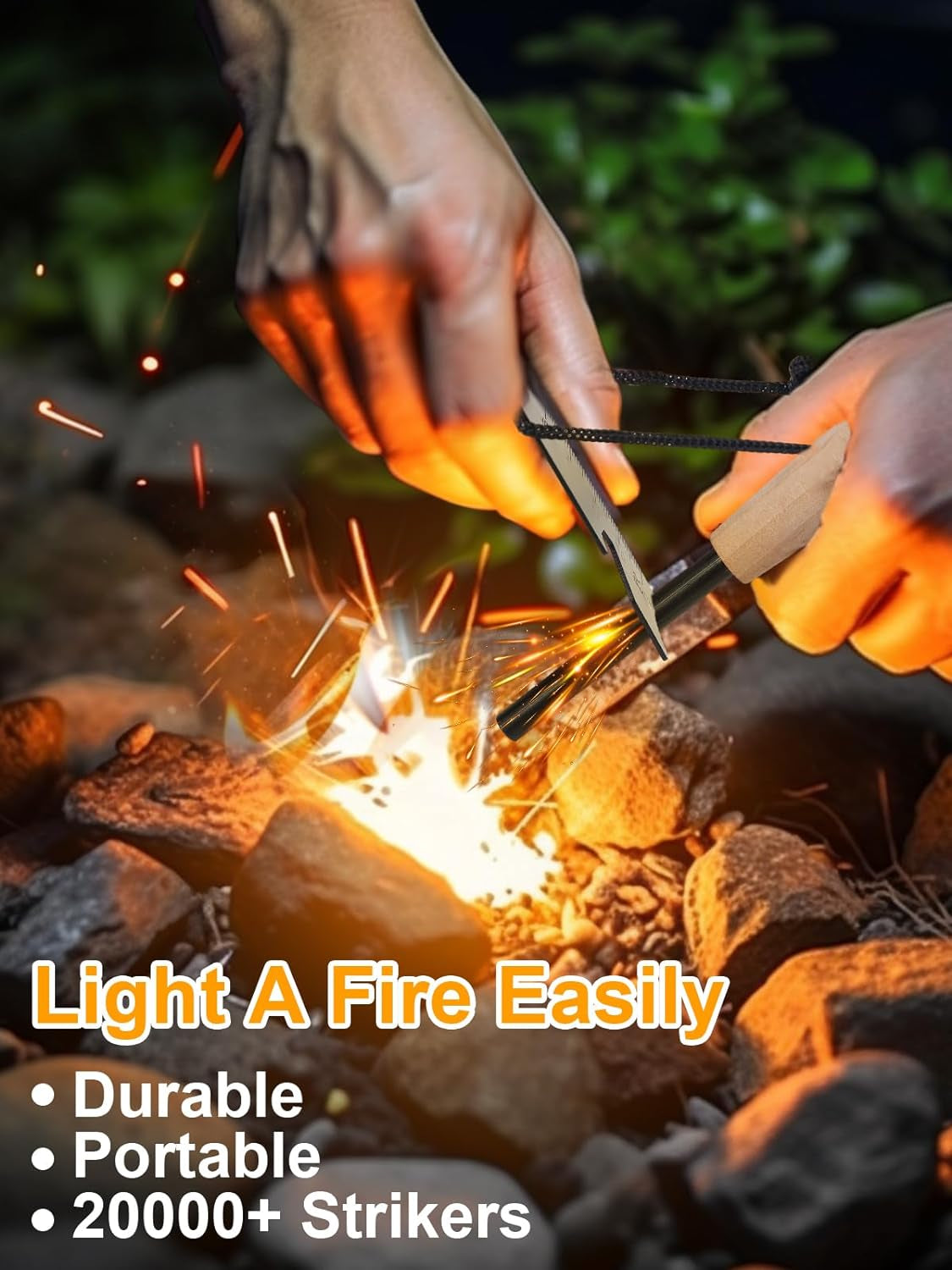 Fire Starter Survival Tool. Fire Starter Kit Includes Magnesium Rod Steel Striker. 2 Pcs Wick Hemp Rope & Multifunctional Outdoor Bag / 50 Pcs Wax-Soaked Fire Plugs. Fire Starters for Campfires - Image 2