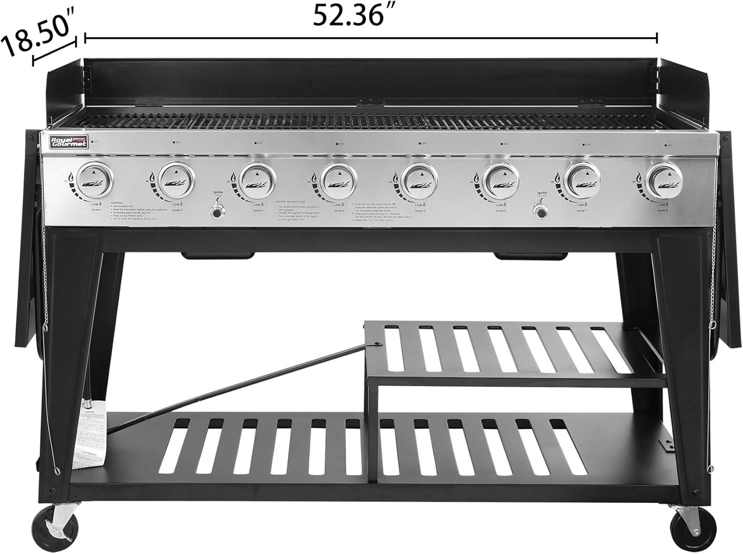 Royal Gourmet 8-Burner Gas Grill. 104.000 BTU Liquid Propane Grill. Independently Controlled Dual Systems. Outdoor Party or Backyard BBQ. Black - Image 4