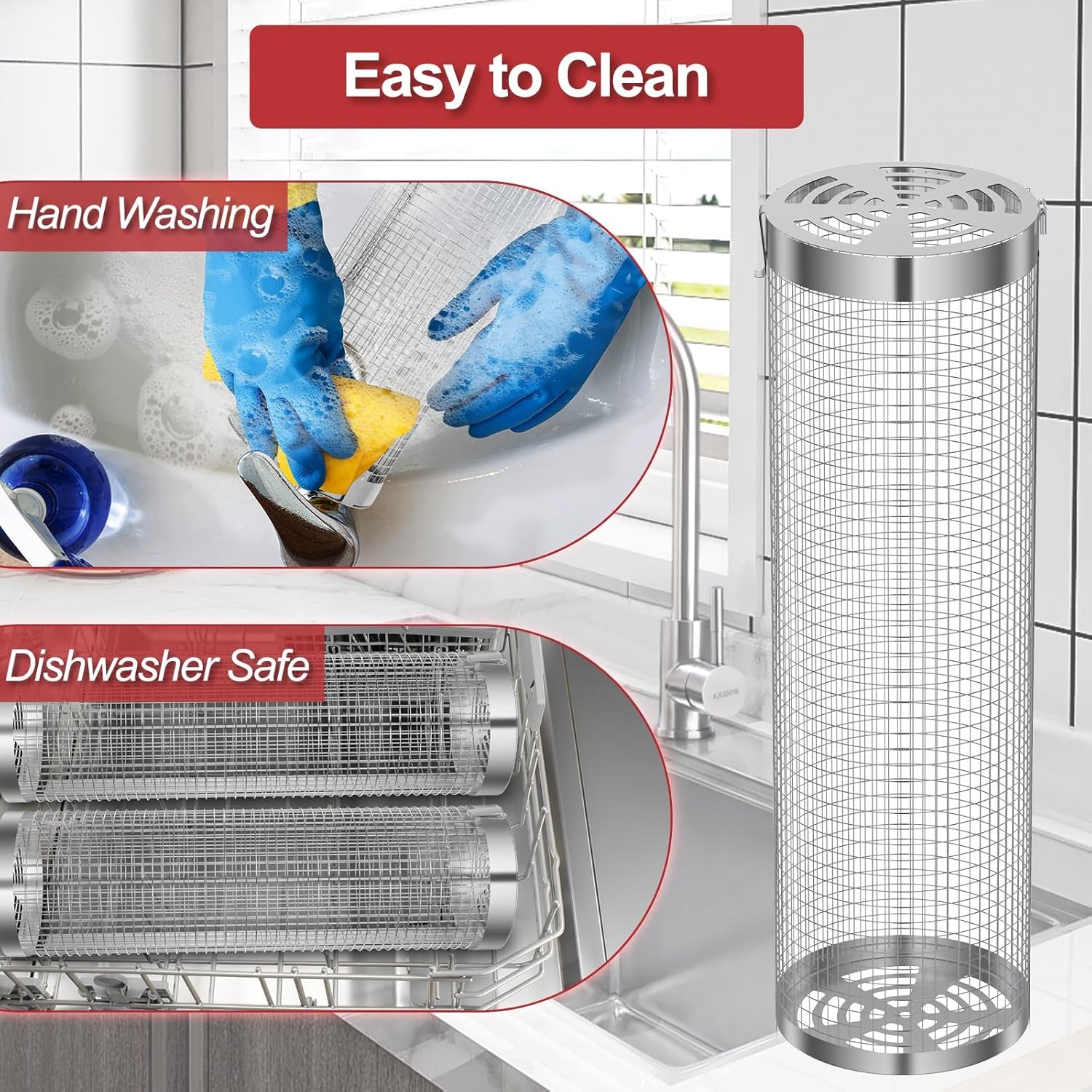 Grill Basket 2 PCS. Rolling Grill Baskets for Outdoor Grill. Grilling Accessories. Stainless Steel BBQ Net Tube Baskets with Oil Sprayer for Veggies. Shrimp. Grilling Gifts for Men - Image 6